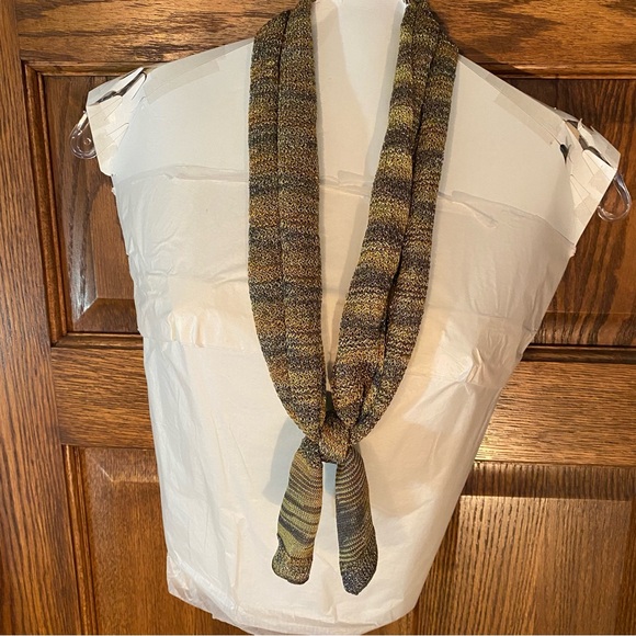 Oblong Scarf Silver Metallic Thread, Gold, Gray - Picture 2 of 3